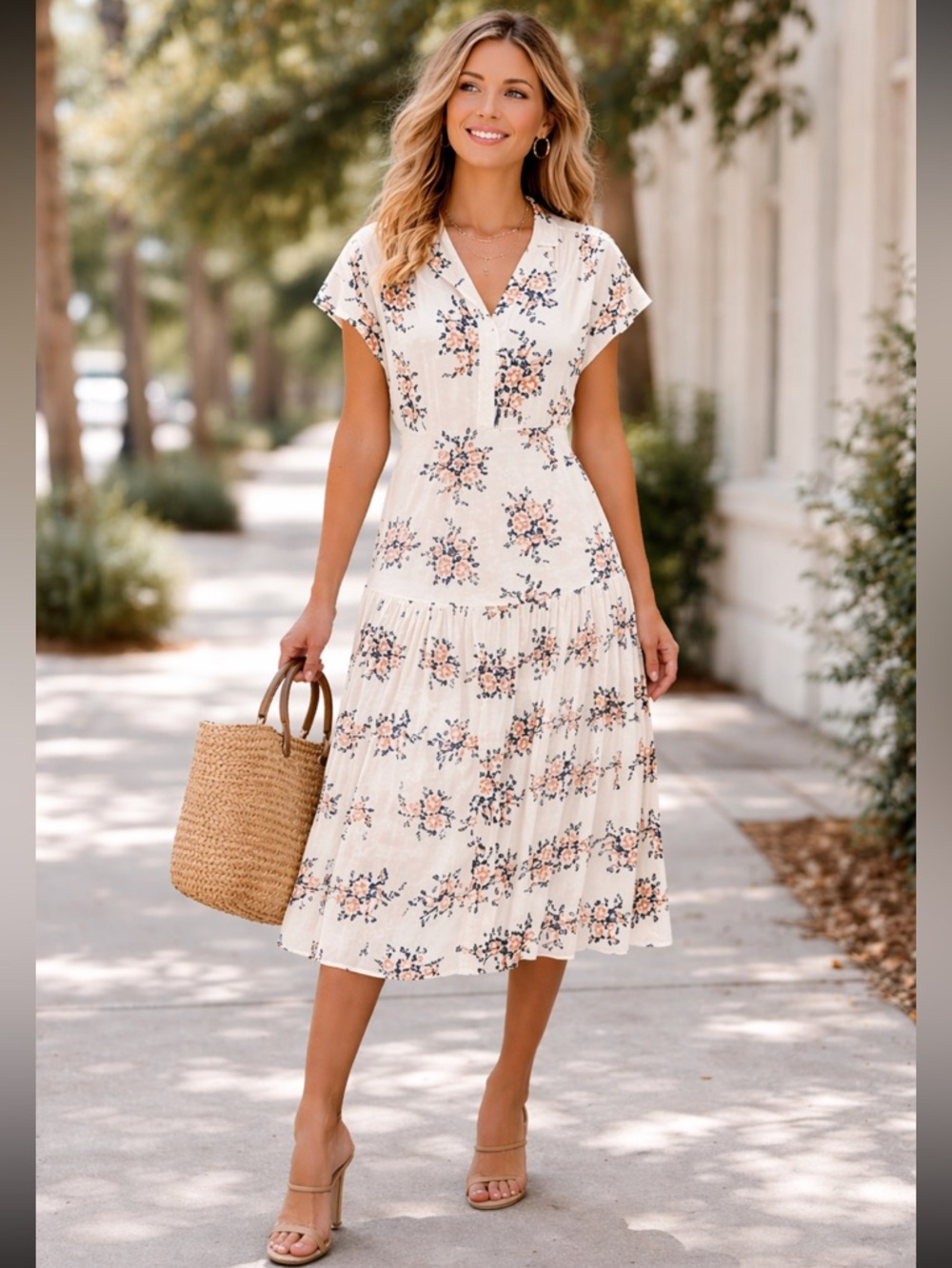 Veronica Beard Silk Floral Midi Dress Meagan White NWT Size 2